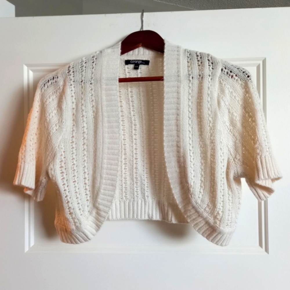 George White Short Sleeve Crochet Bolero Shrug Sweater